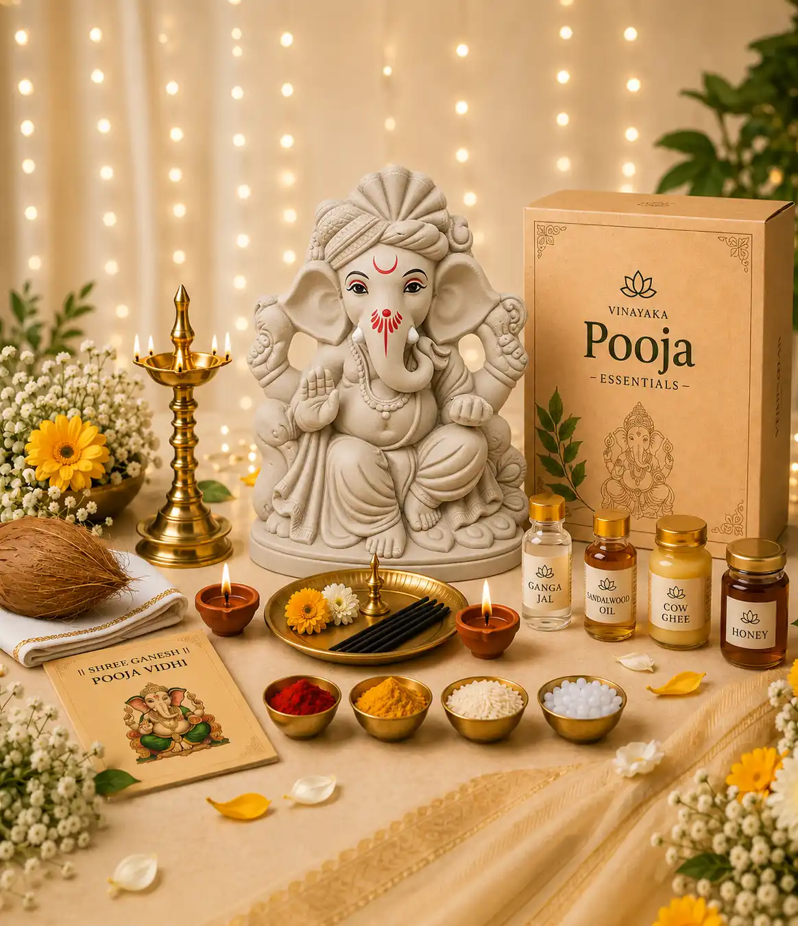11 inch eco-friendly Ganesh idol with complete pooja kit