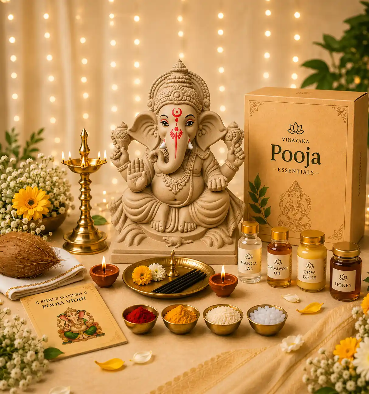 11 inch eco-friendly Ganesh idol with complete pooja kit
