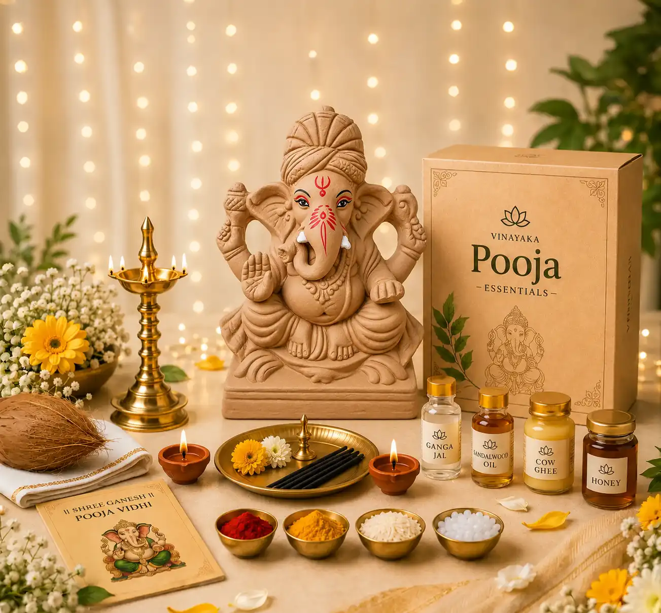 11 inch eco friendly Ganesh idol with complete pooja kit
