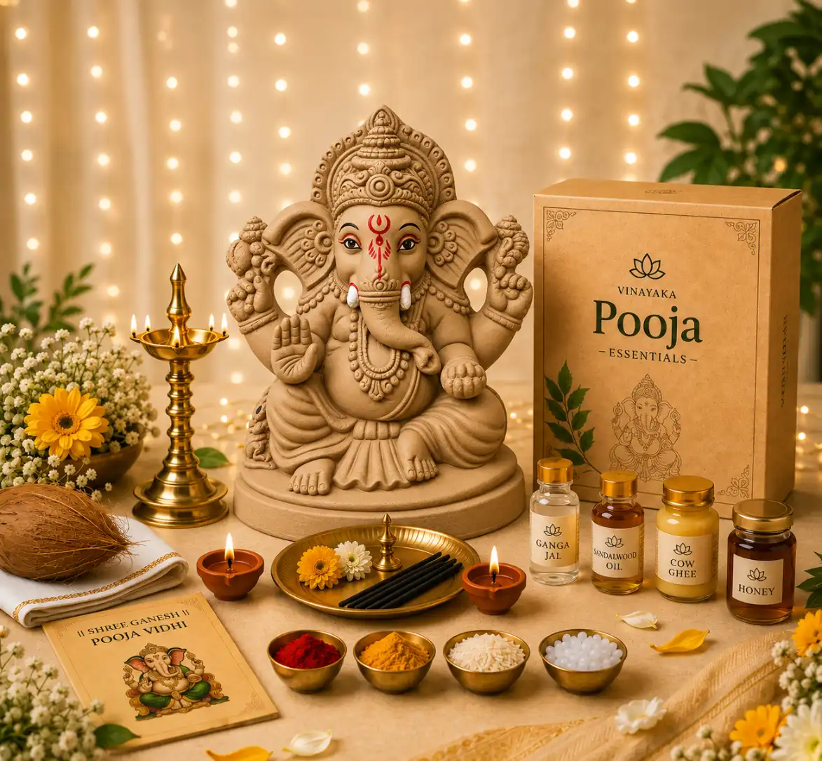11 inch eco-friendly Ganesh idol with complete pooja kit