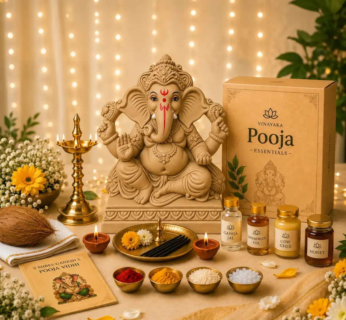 14 inch eco-friendly Ganesh idol with complete pooja kit