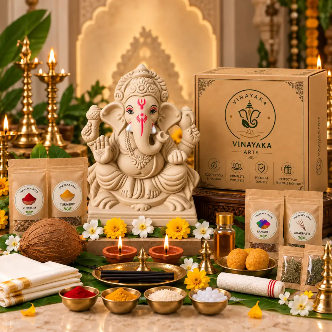 Complete Pooja Kit with 11 Inch Eco-Friendly Ganesh Idol