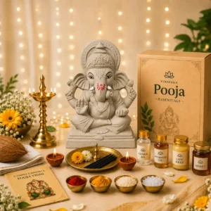 11 inch eco-friendly Ganesh idol with pooja essentials