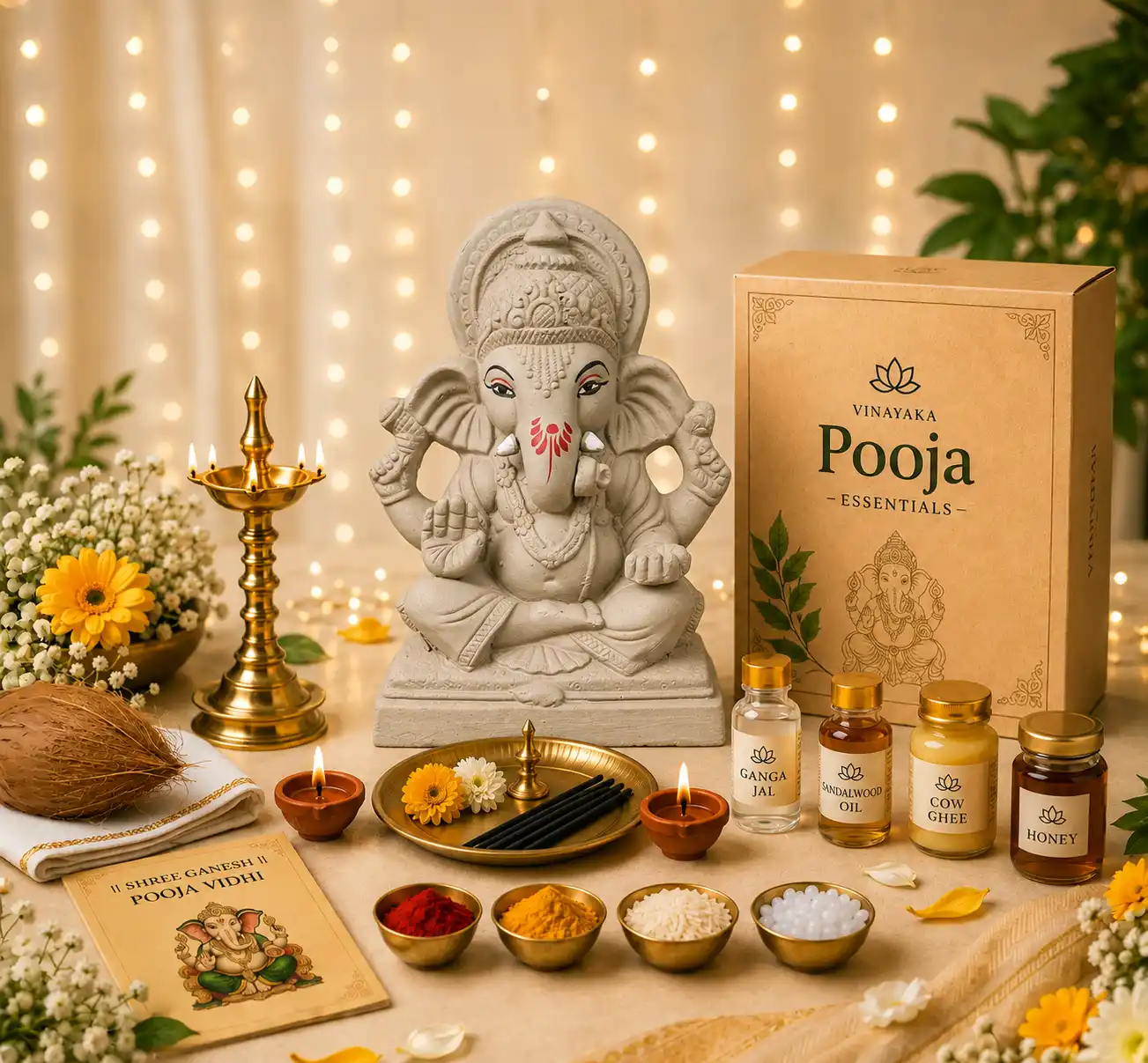 11 inch eco-friendly Ganesh idol with pooja essentials