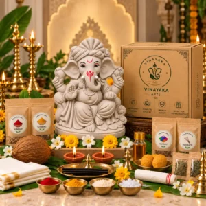 eco-friendly Ganesh idol with complete pooja kit