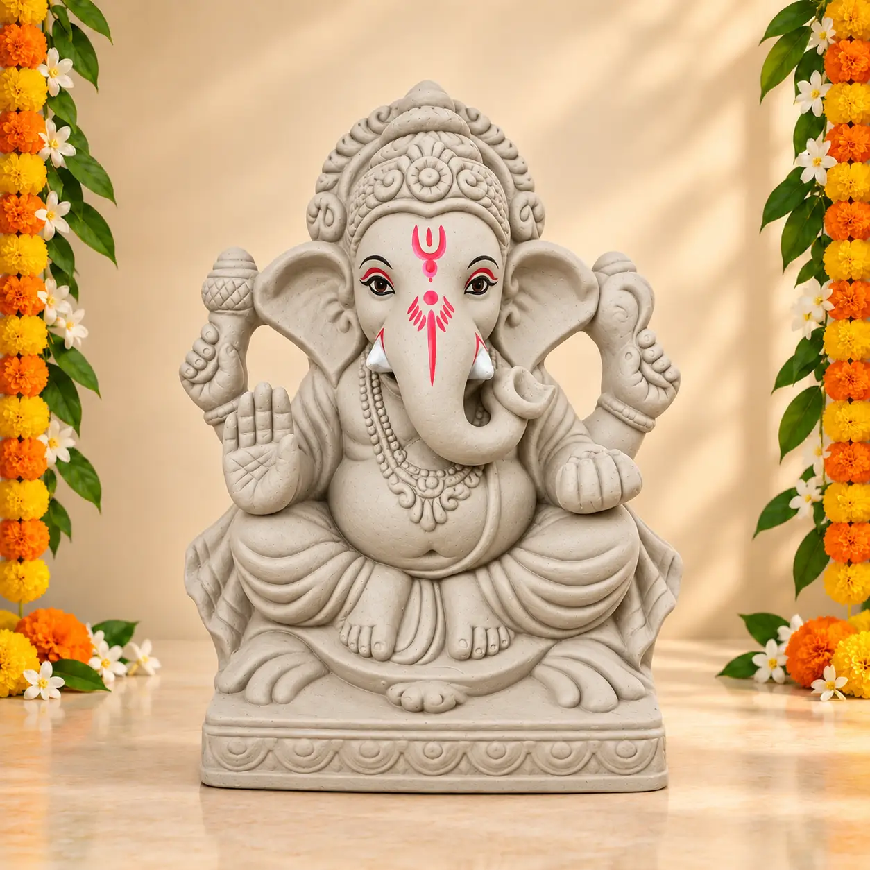 11 Inch Eco-Friendly Ganesh Idol – Ornate Crown & Mooshak Design | Idol Only - Image 2