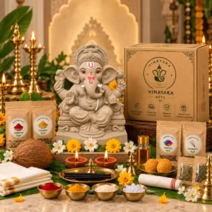 11 Eco-Friendly Ganesh Pooja Kit with Ganesh Idol – 30 Pooja Essentials & 21 Types of Patris