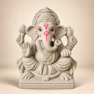 11 Inch Eco-Friendly Ganesh Idol – Ornate Crown & Mooshak Design | Idol Only