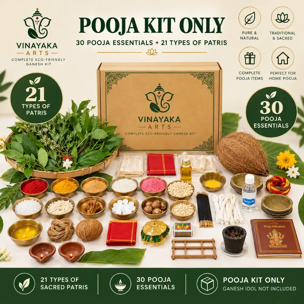 Ganesh Chaturthi Pooja Kit with 30 pooja essentials and 21 types of Patris